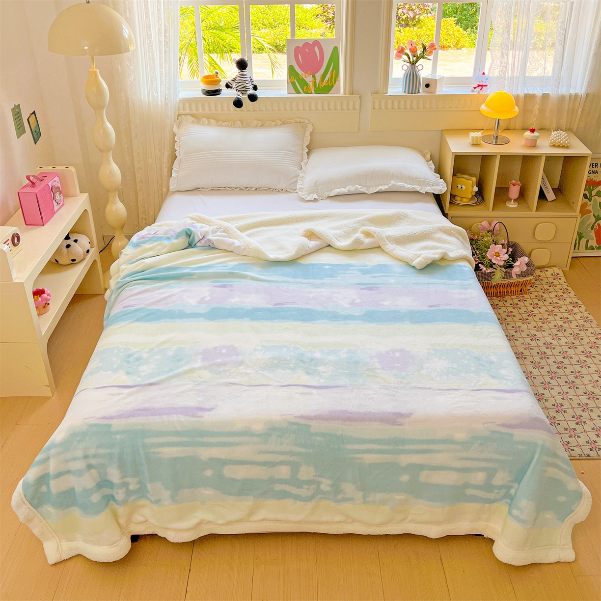 91家纺网 家纺一手货源 找家纺 名兮 2025新款秋冬高克重牛奶绒羊羔绒多功能盖毯 毛毯-彩色的梦