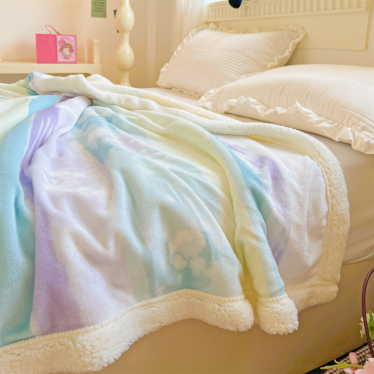 91家纺网 家纺一手货源 找家纺 名兮 2025新款秋冬高克重牛奶绒羊羔绒多功能盖毯 毛毯-彩色的梦