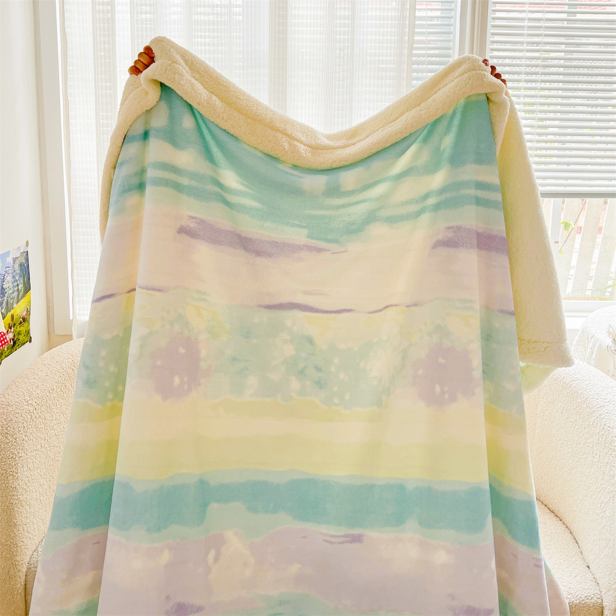 91家纺网 家纺一手货源 找家纺 名兮 2025新款秋冬高克重牛奶绒羊羔绒多功能盖毯 毛毯-彩色的梦