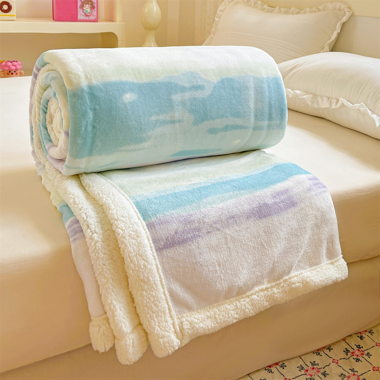 名兮 2025新款秋冬高克重牛奶绒羊羔绒多功能盖毯 毛毯-彩色的梦