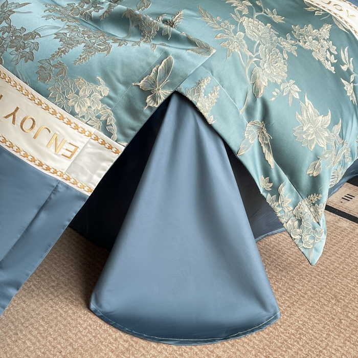 91家纺网 家纺一手货源 找家纺 博纳家纺 2025新款亲服棉宽边高级简奢款绣花四件套-盛世年华 宾利蓝