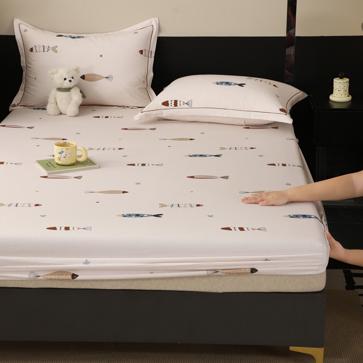 91家纺网 家纺一手货源 找家纺 金盛纺 2025新款全棉纯棉加厚磨毛印花单品床笠 床笠单件 渔趣