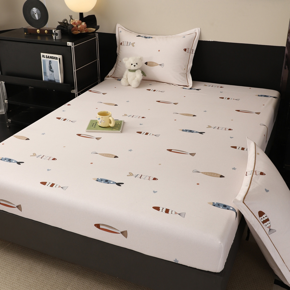 91家纺网 家纺一手货源 找家纺 金盛纺 2025新款全棉纯棉加厚磨毛印花单品床笠 床笠单件 渔趣