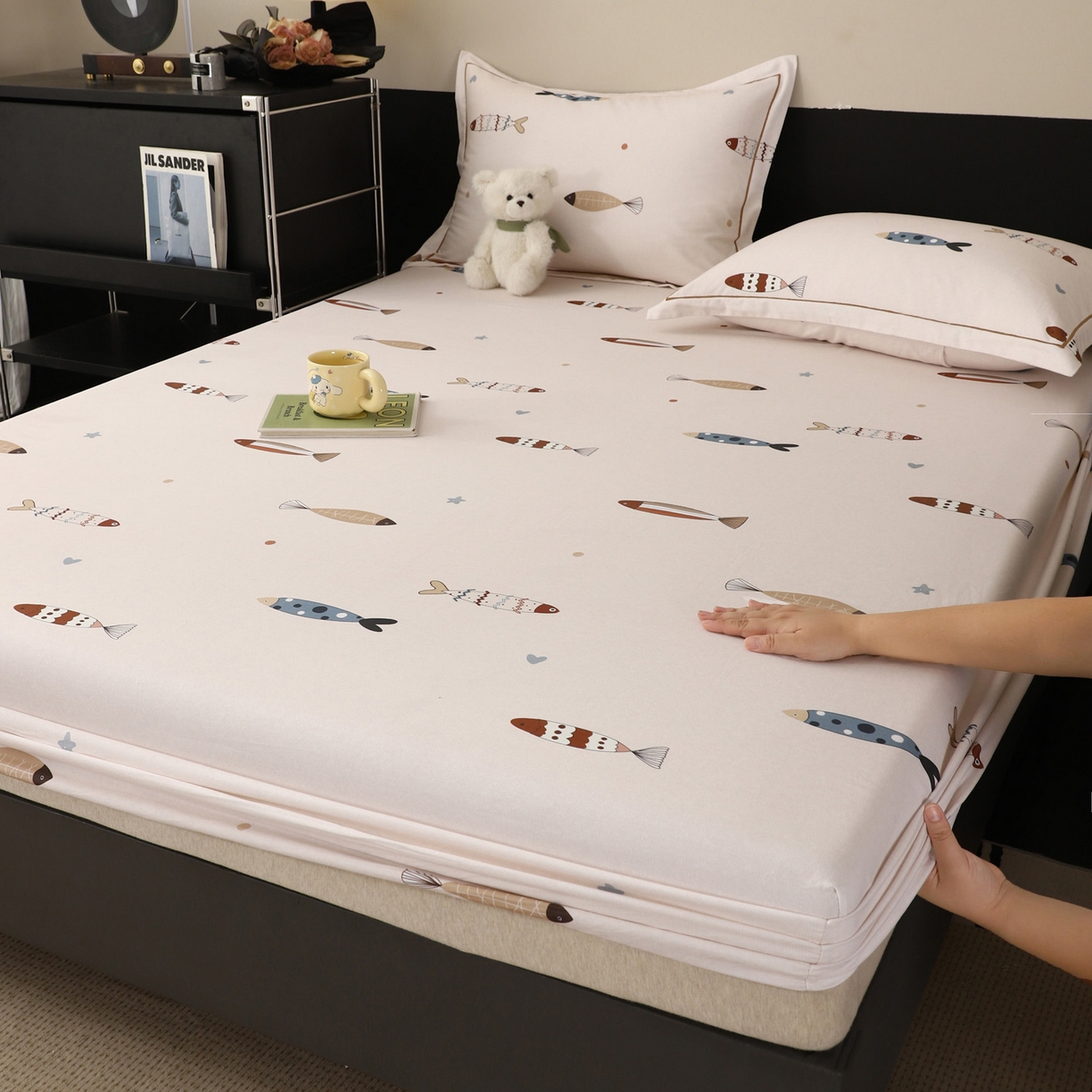 金盛纺 2025新款全棉纯棉加厚磨毛印花单品床笠 床笠单件 渔趣