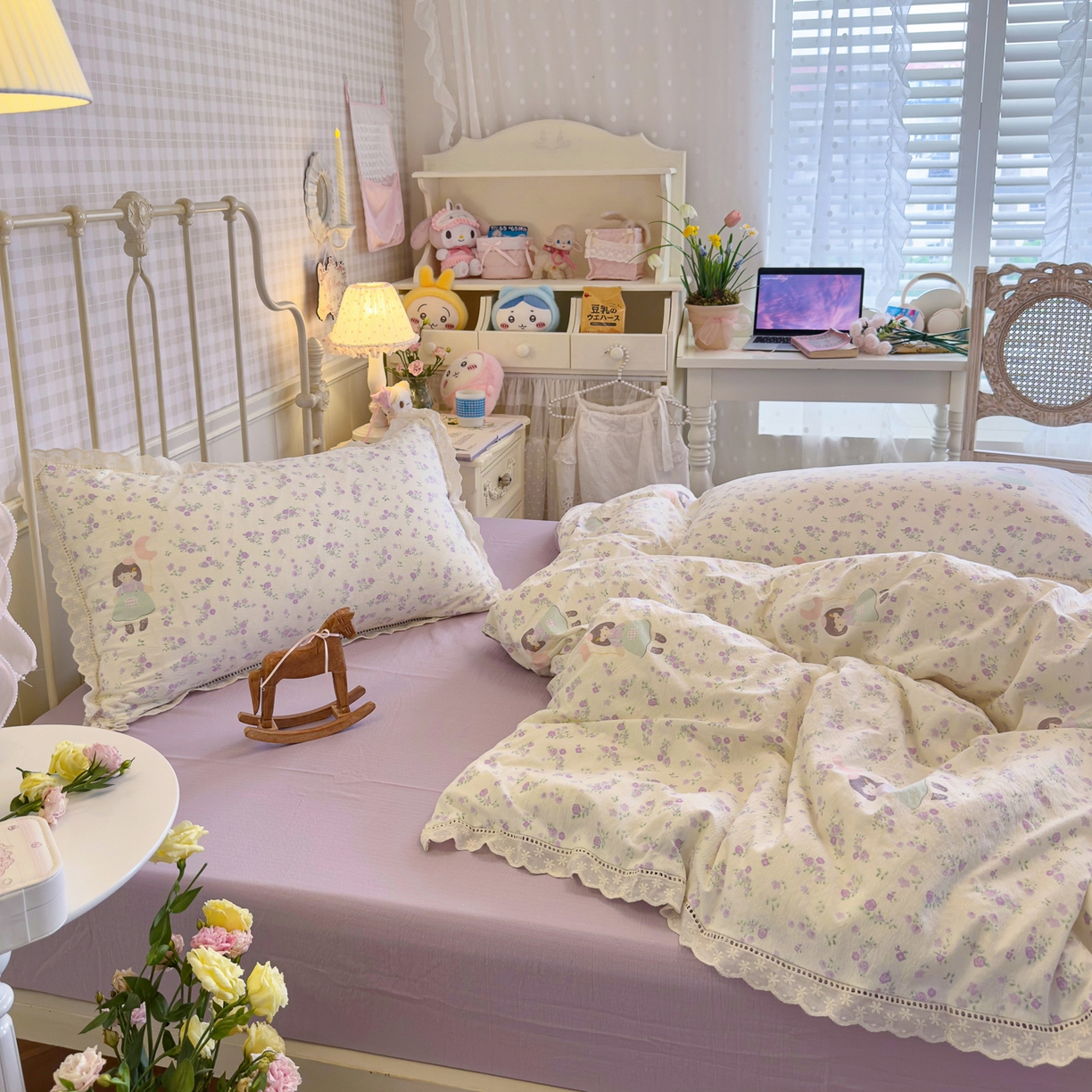 91家纺网 家纺一手货源 找家纺 初念 2025新款1云感双层纱四件套-梦华 梦华-思念女孩