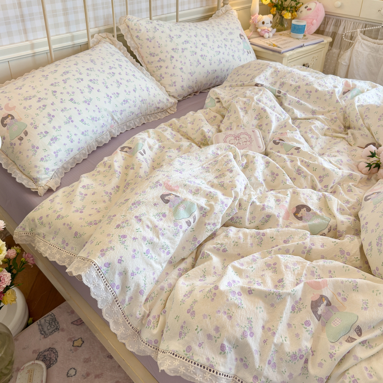 91家纺网 家纺一手货源 找家纺 初念 2025新款1云感双层纱四件套-梦华 梦华-思念女孩