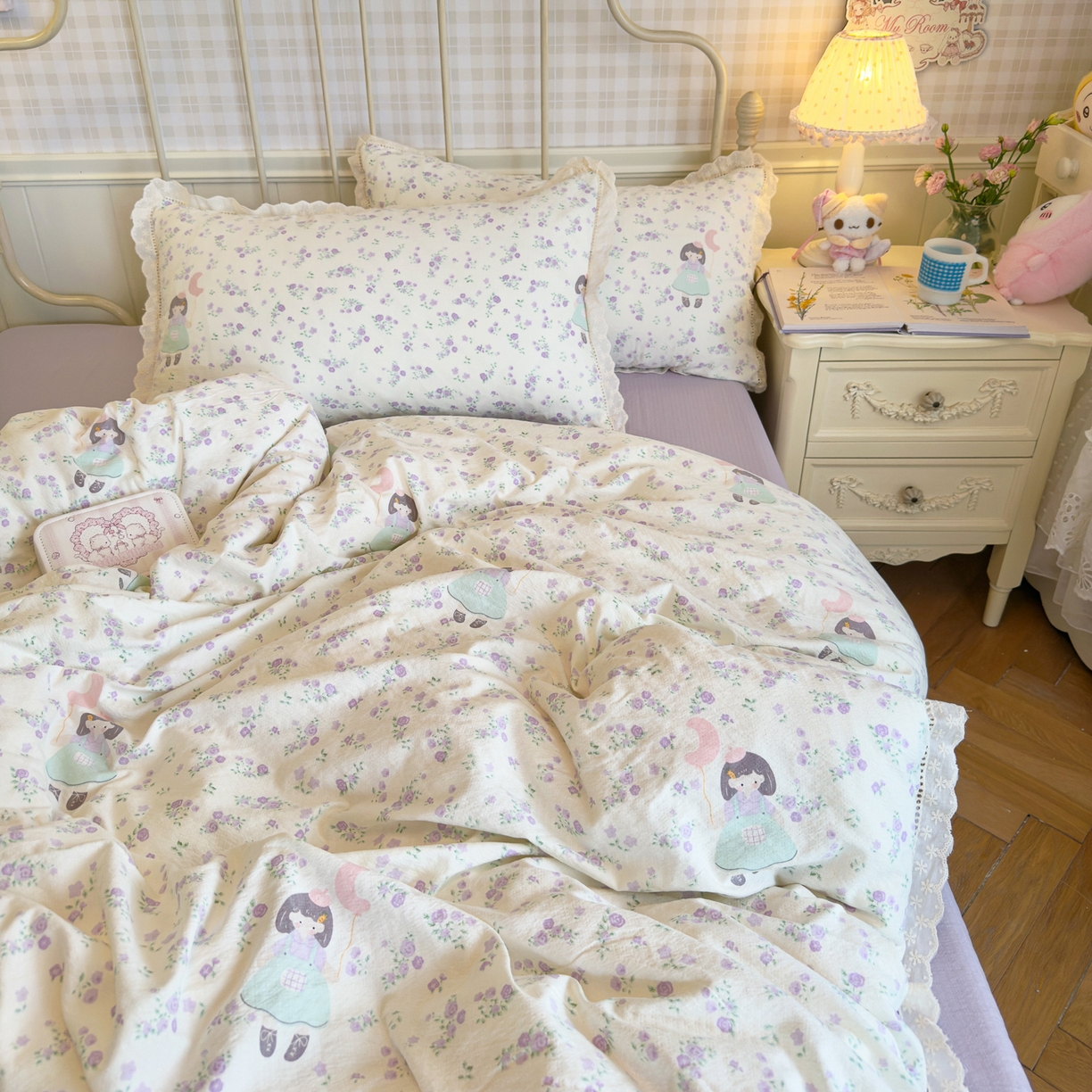 91家纺网 家纺一手货源 找家纺 初念 2025新款1云感双层纱四件套-梦华 梦华-思念女孩