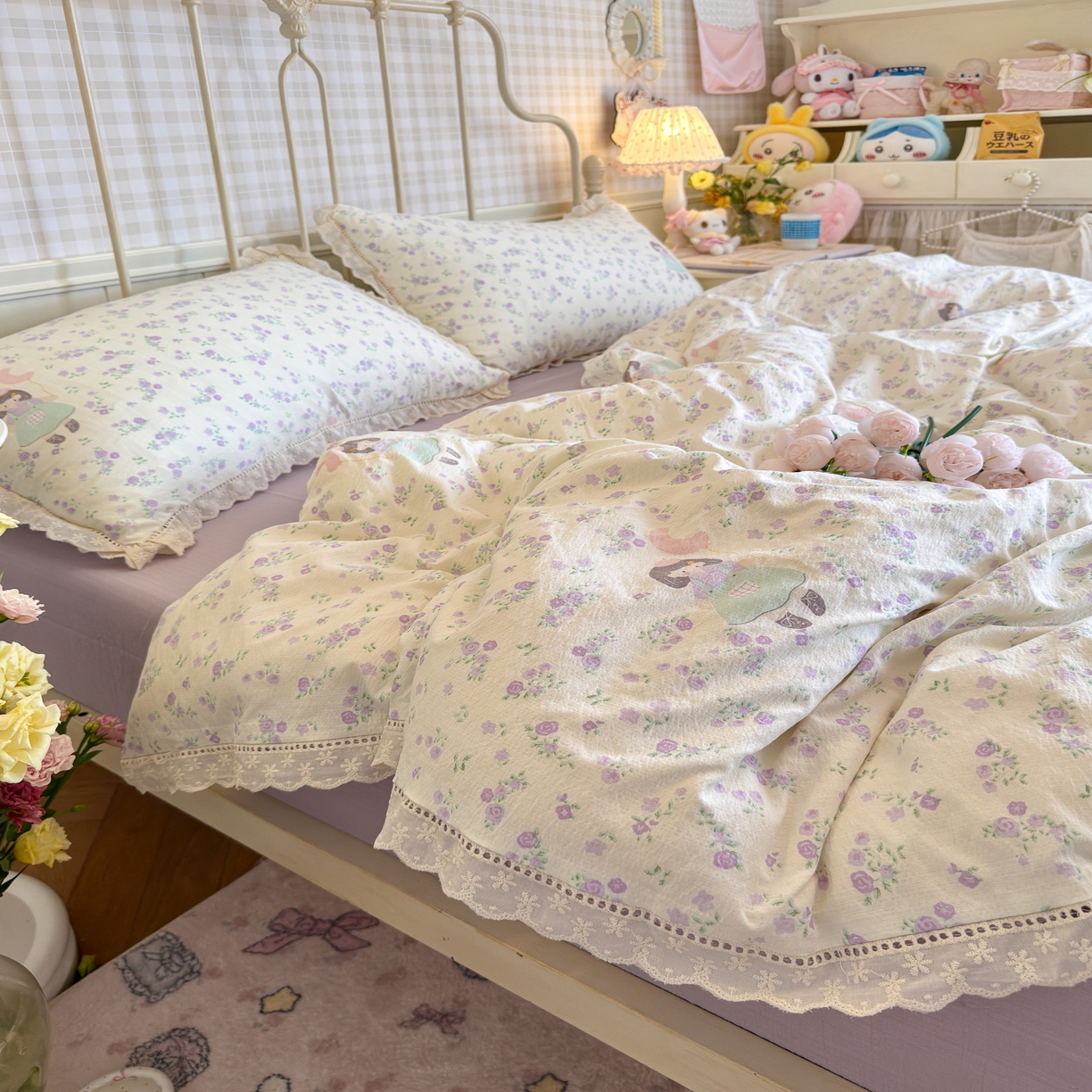 91家纺网 家纺一手货源 找家纺 初念 2025新款1云感双层纱四件套-梦华 梦华-思念女孩