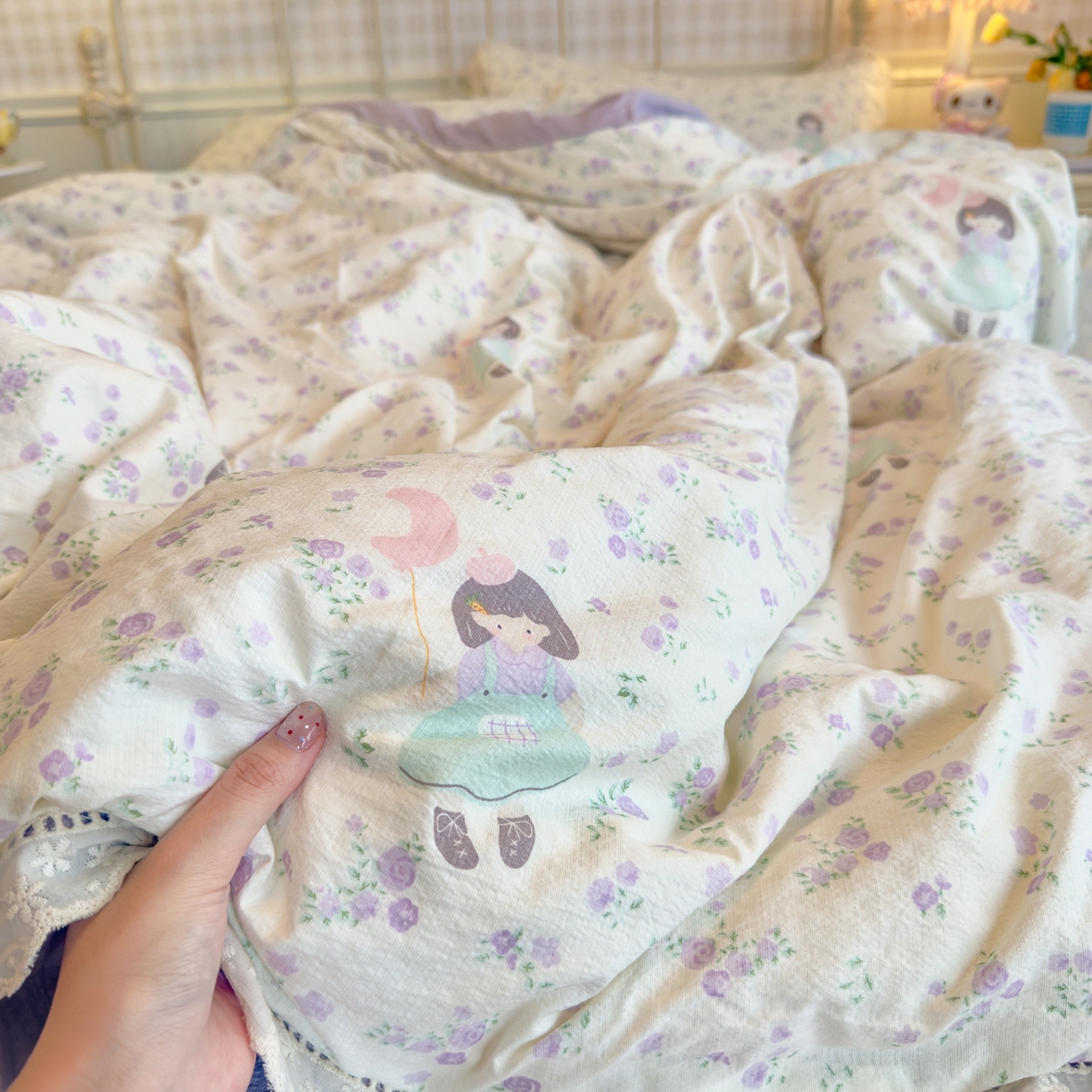 91家纺网 家纺一手货源 找家纺 初念 2025新款1云感双层纱四件套-梦华 梦华-思念女孩