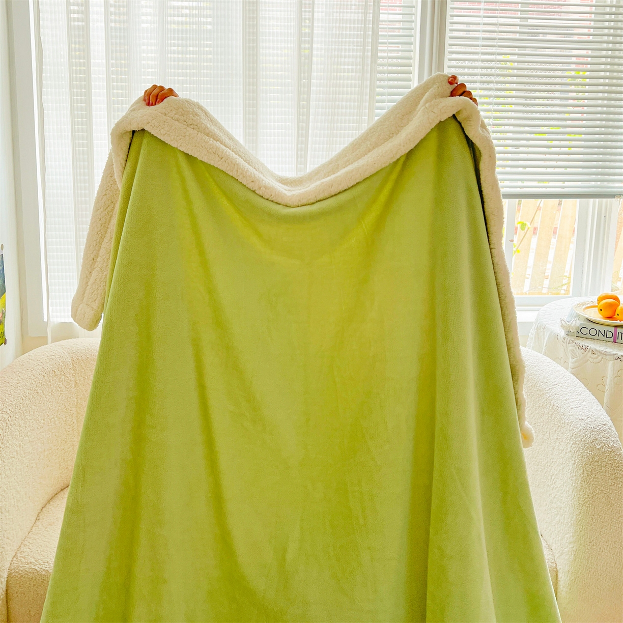 91家纺网 家纺一手货源 找家纺 名兮 2025新款秋冬高克重牛奶绒羊羔绒多功能盖毯 毛毯-果绿