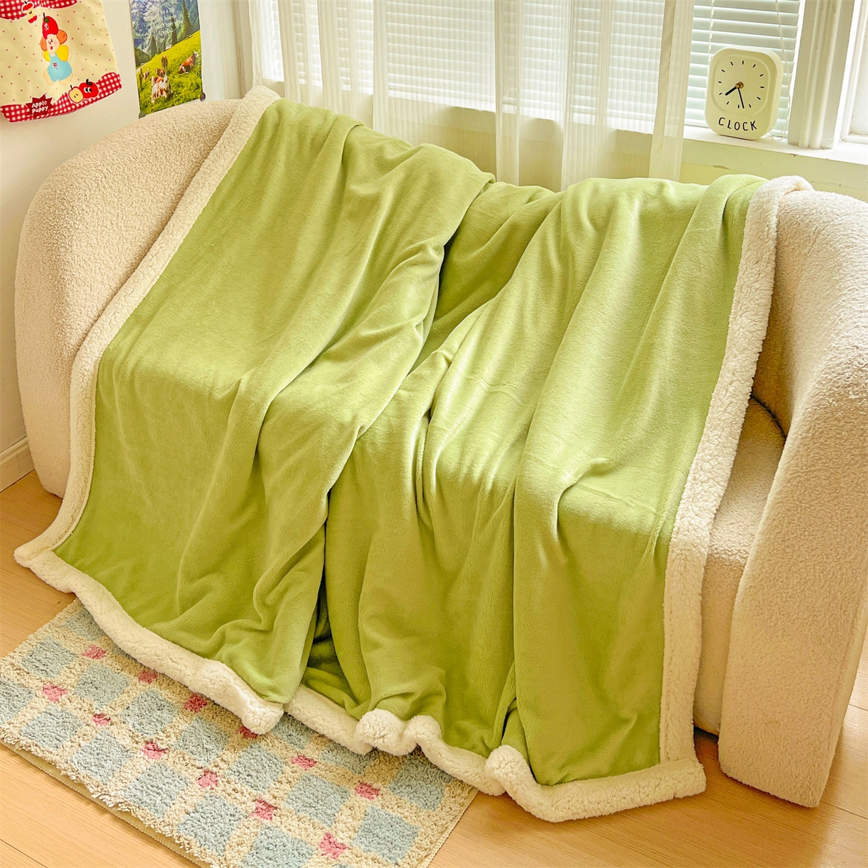 91家纺网 家纺一手货源 找家纺 名兮 2025新款秋冬高克重牛奶绒羊羔绒多功能盖毯 毛毯-果绿