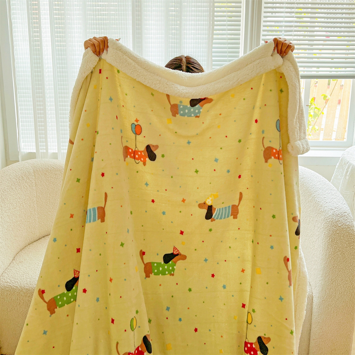 91家纺网 家纺一手货源 找家纺 名兮 2025新款秋冬高克重牛奶绒羊羔绒多功能盖毯 毛毯-腊肠狗