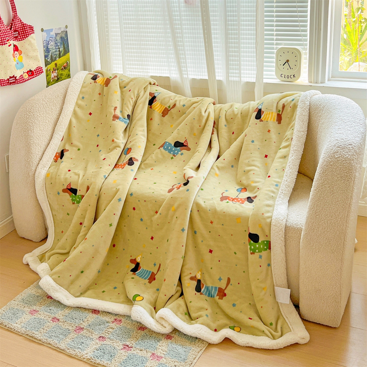 91家纺网 家纺一手货源 找家纺 名兮 2025新款秋冬高克重牛奶绒羊羔绒多功能盖毯 毛毯-腊肠狗