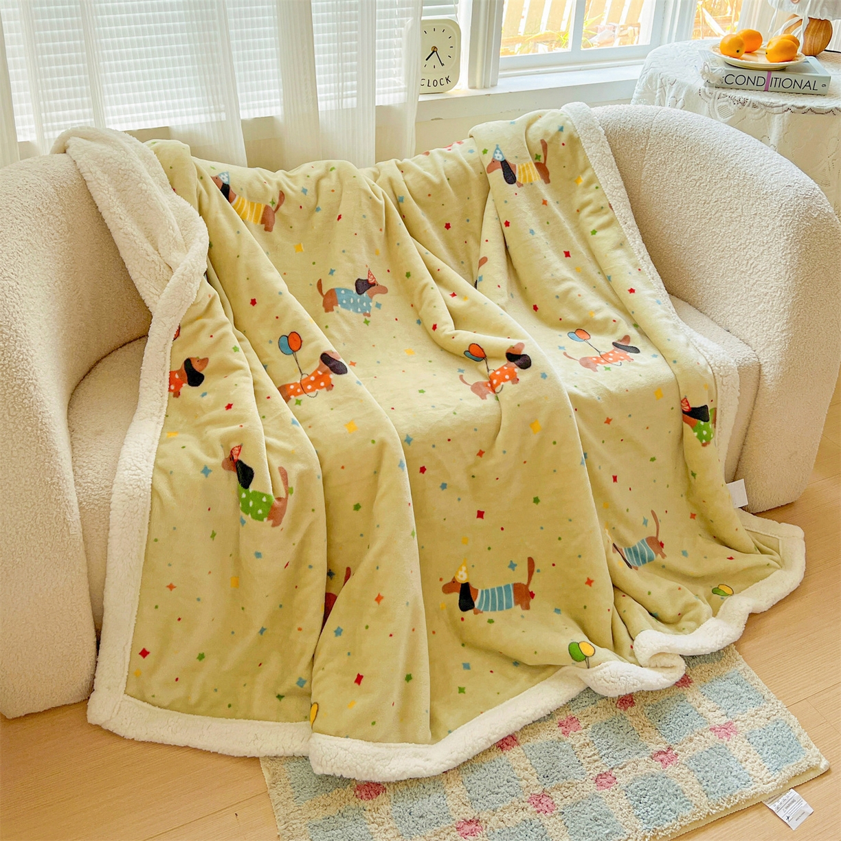 91家纺网 家纺一手货源 找家纺 名兮 2025新款秋冬高克重牛奶绒羊羔绒多功能盖毯 毛毯-腊肠狗