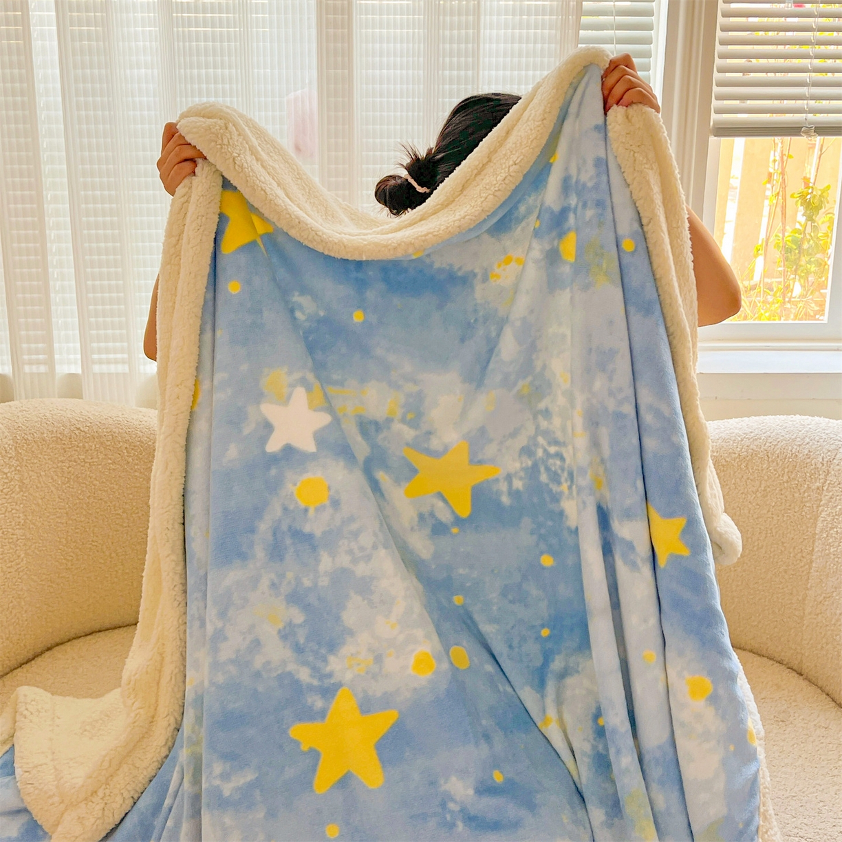 91家纺网 家纺一手货源 找家纺 名兮 2025新款秋冬高克重牛奶绒羊羔绒多功能盖毯 毛毯-满天星