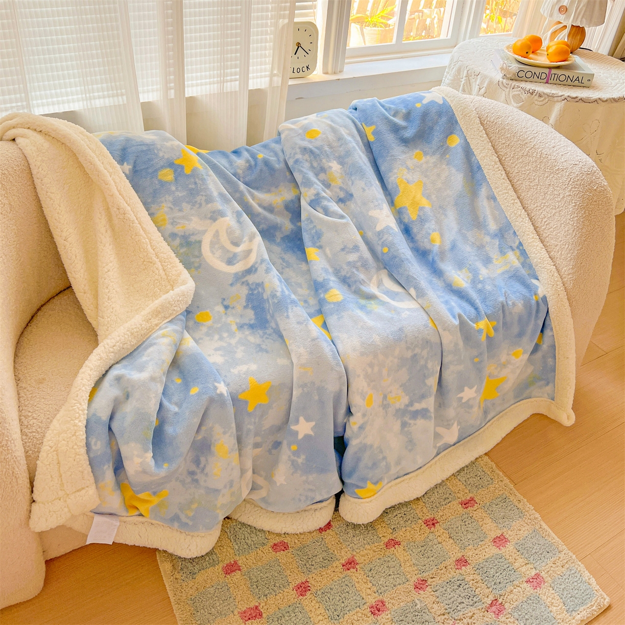 91家纺网 家纺一手货源 找家纺 名兮 2025新款秋冬高克重牛奶绒羊羔绒多功能盖毯 毛毯-满天星