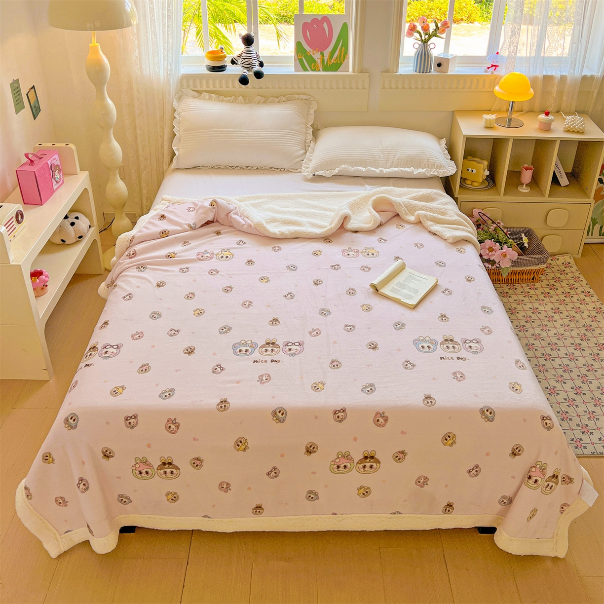 91家纺网 家纺一手货源 找家纺 名兮 2025新款秋冬高克重牛奶绒羊羔绒多功能盖毯 毛毯-萌宠粉