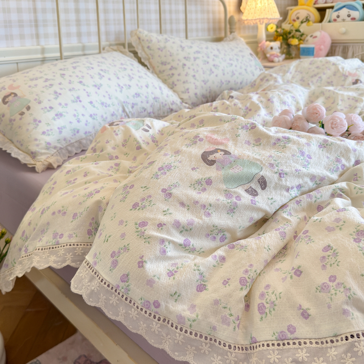 91家纺网 家纺一手货源 找家纺 初念 2025新款1云感双层纱四件套-梦华 梦华-思念女孩