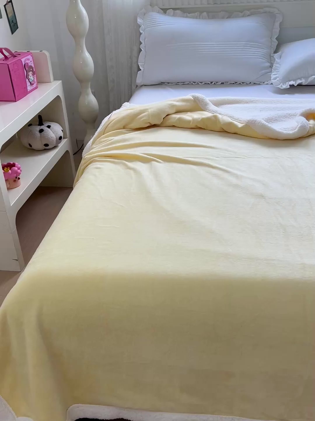 91家纺网 家纺一手货源 找家纺 名兮 2025新款秋冬高克重牛奶绒羊羔绒多功能盖毯 毛毯-米月黄