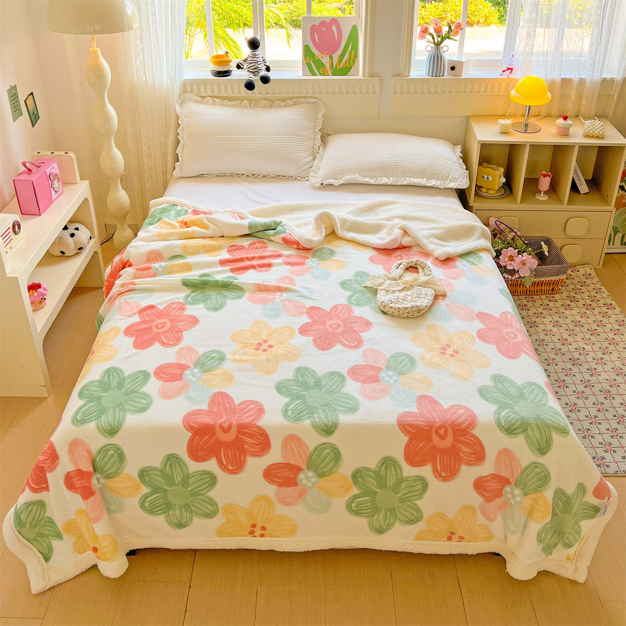 91家纺网 家纺一手货源 找家纺 名兮 2025新款秋冬高克重牛奶绒羊羔绒多功能盖毯 毛毯-倾城