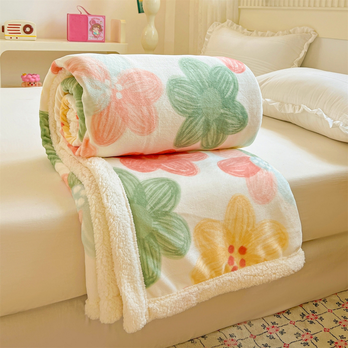 名兮 2025新款秋冬高克重牛奶绒羊羔绒多功能盖毯 毛毯-倾城
