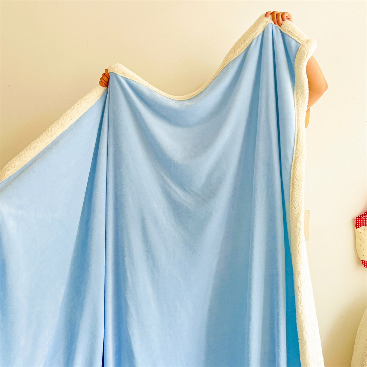 91家纺网 家纺一手货源 找家纺 名兮 2025新款秋冬高克重牛奶绒羊羔绒多功能盖毯 毛毯-水蓝