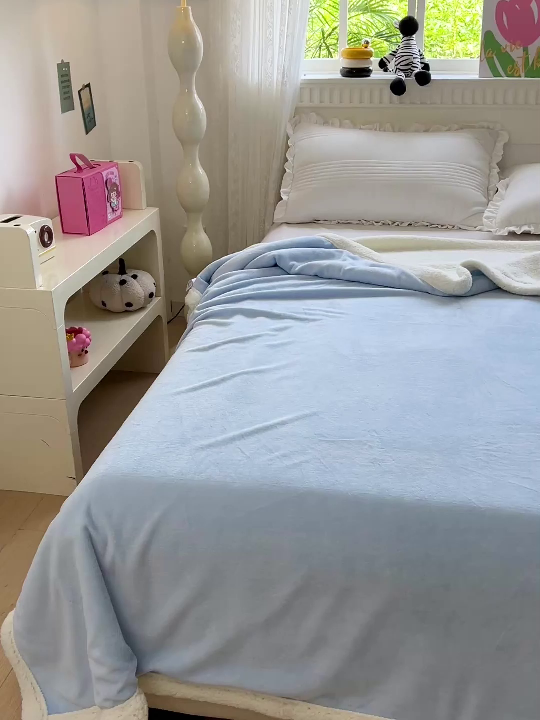 91家纺网 家纺一手货源 找家纺 名兮 2025新款秋冬高克重牛奶绒羊羔绒多功能盖毯 毛毯-水蓝