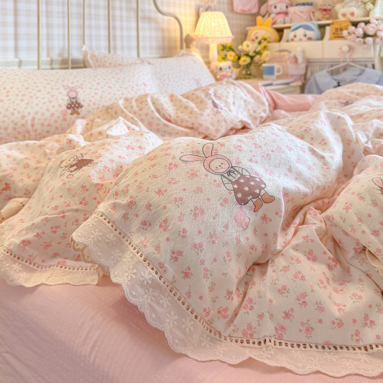 91家纺网 家纺一手货源 找家纺 初念 2025新款1云感双层纱四件套-梦华 梦华-芭比兔