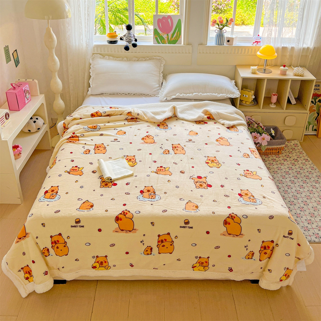 91家纺网 家纺一手货源 找家纺 名兮 2025新款秋冬高克重牛奶绒羊羔绒多功能盖毯 毛毯-贪吃巴拉