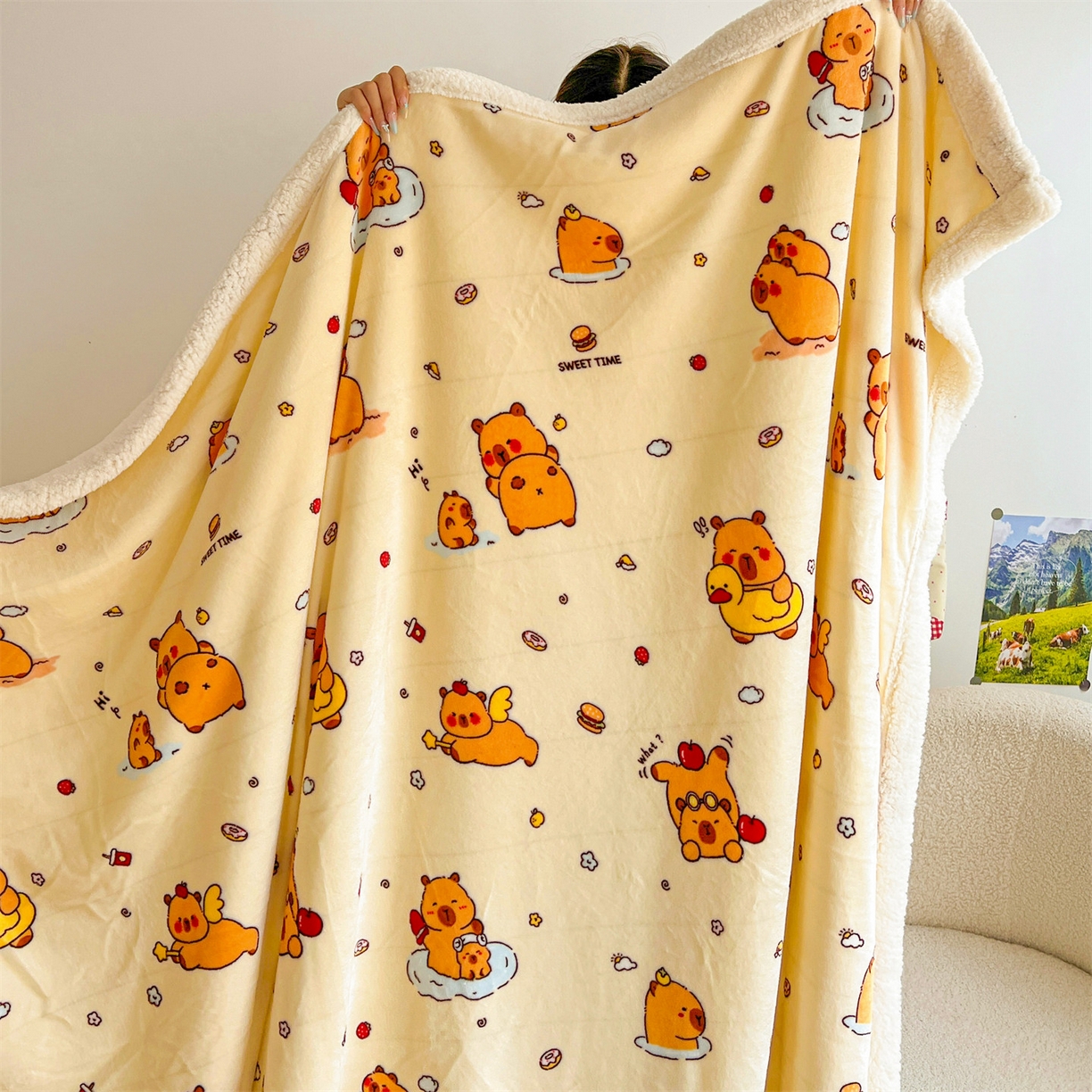 91家纺网 家纺一手货源 找家纺 名兮 2025新款秋冬高克重牛奶绒羊羔绒多功能盖毯 毛毯-贪吃巴拉