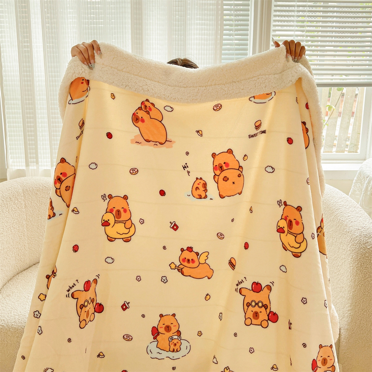 91家纺网 家纺一手货源 找家纺 名兮 2025新款秋冬高克重牛奶绒羊羔绒多功能盖毯 毛毯-贪吃巴拉