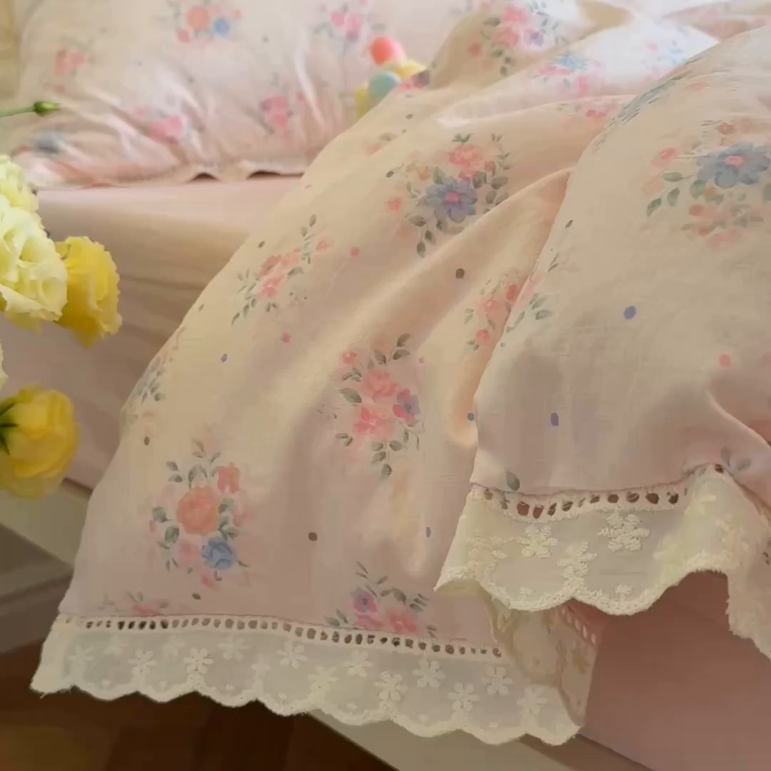 91家纺网 家纺一手货源 找家纺 初念 2025新款1云感双层纱四件套-梦华 梦华-芊芊花海