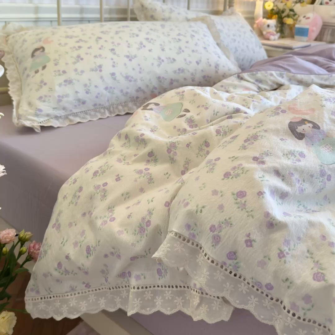 91家纺网 家纺一手货源 找家纺 初念 2025新款1云感双层纱四件套-梦华 梦华-思念女孩