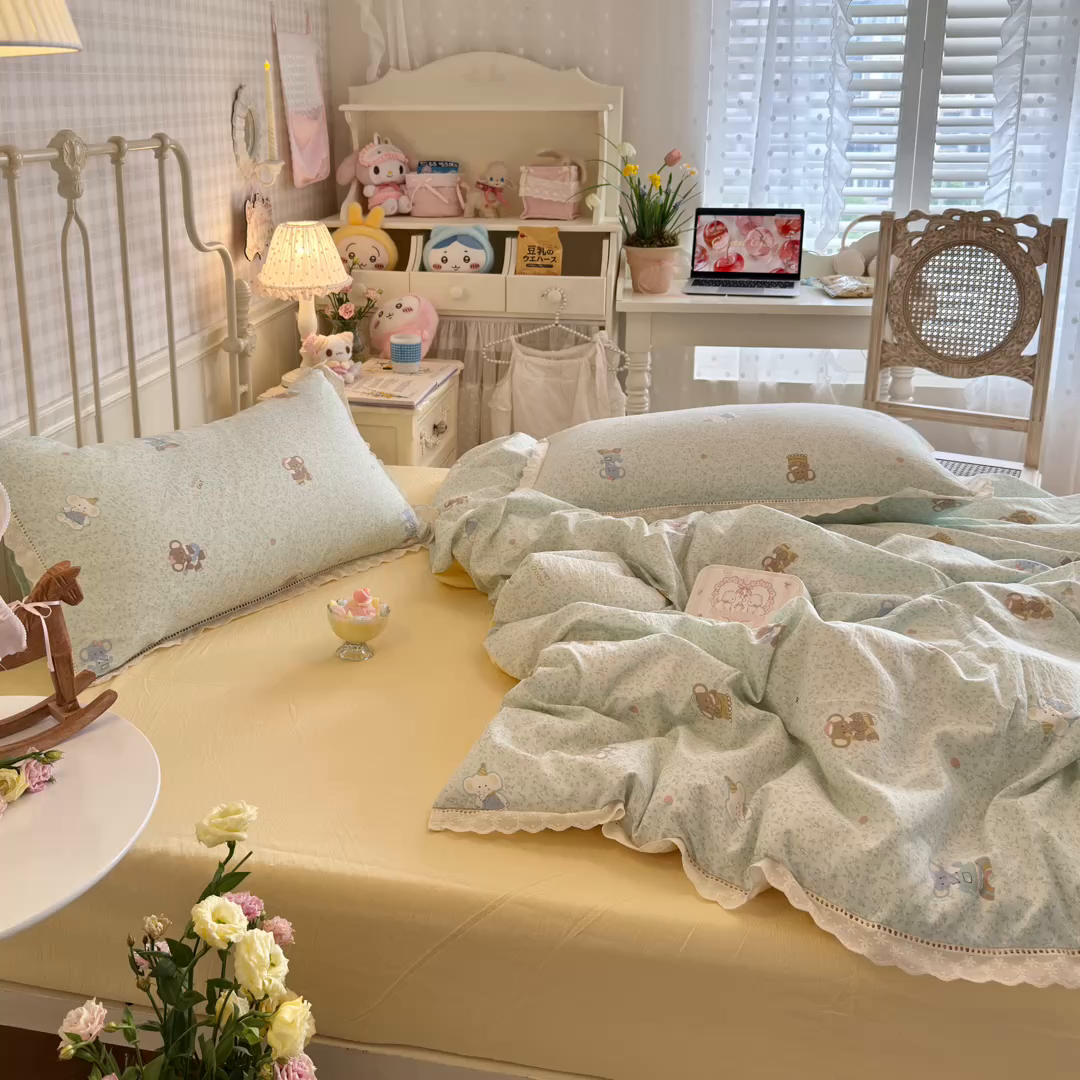 91家纺网 家纺一手货源 找家纺 初念 2025新款1云感双层纱四件套-梦华 梦华-少女象