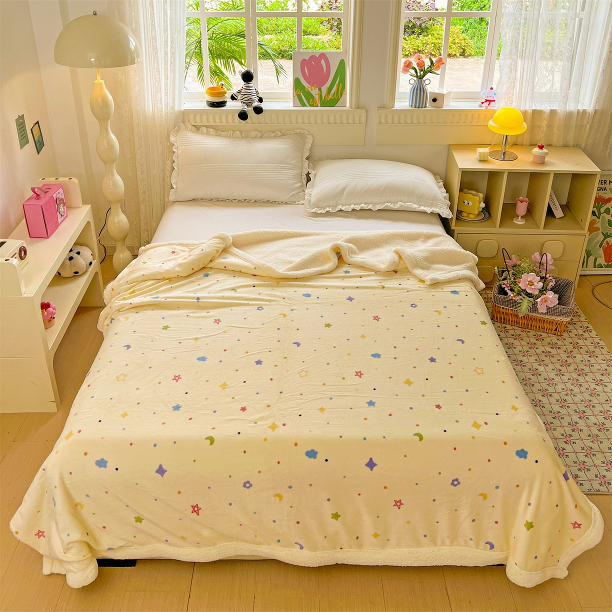 91家纺网 家纺一手货源 找家纺 名兮 2025新款秋冬高克重牛奶绒羊羔绒多功能盖毯 毛毯-童话星空