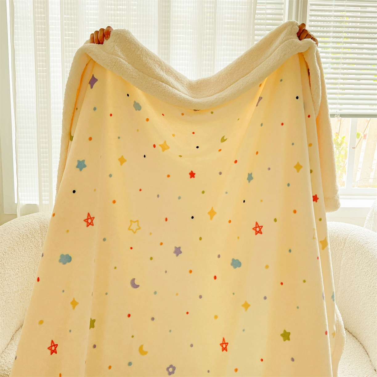 91家纺网 家纺一手货源 找家纺 名兮 2025新款秋冬高克重牛奶绒羊羔绒多功能盖毯 毛毯-童话星空