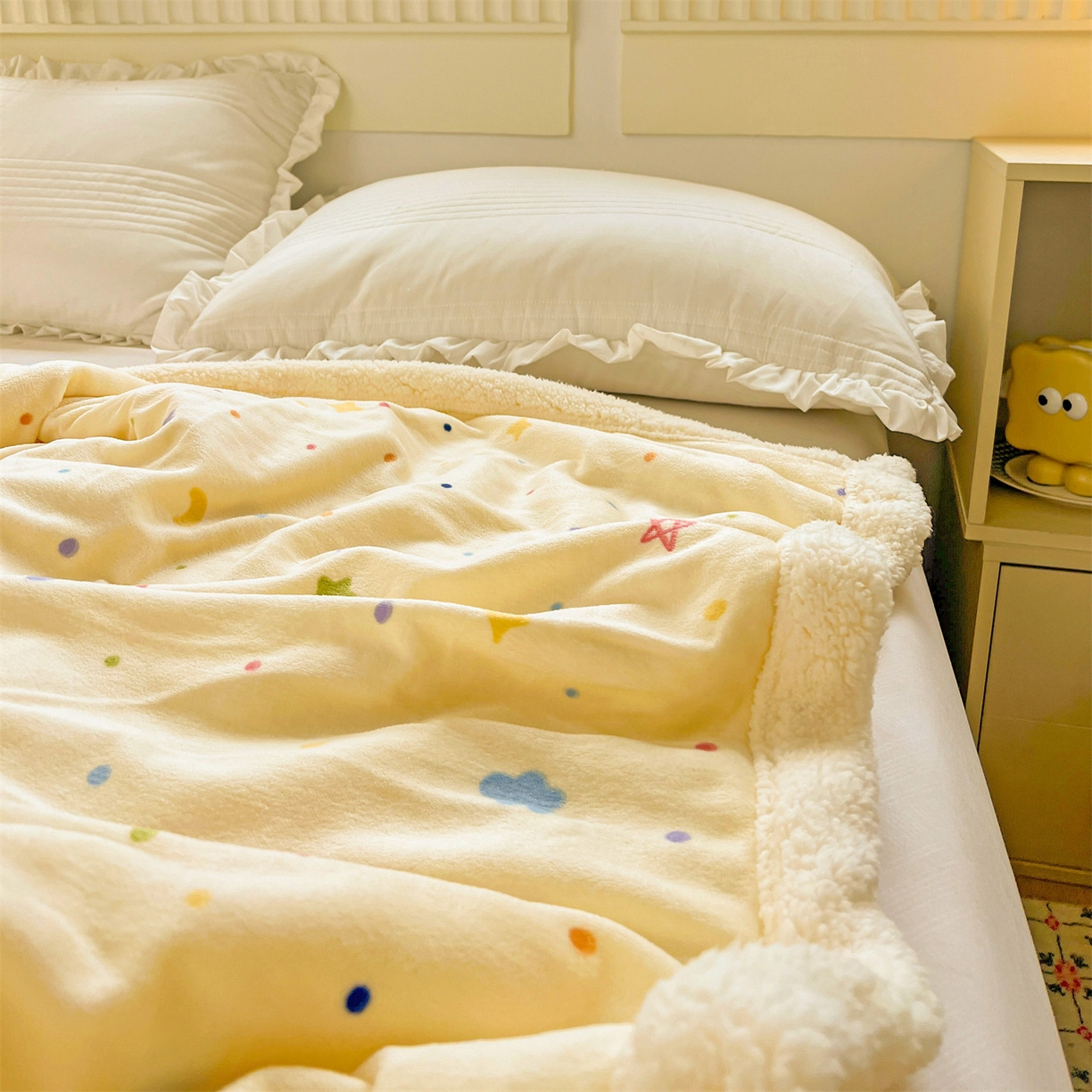 91家纺网 家纺一手货源 找家纺 名兮 2025新款秋冬高克重牛奶绒羊羔绒多功能盖毯 毛毯-童话星空