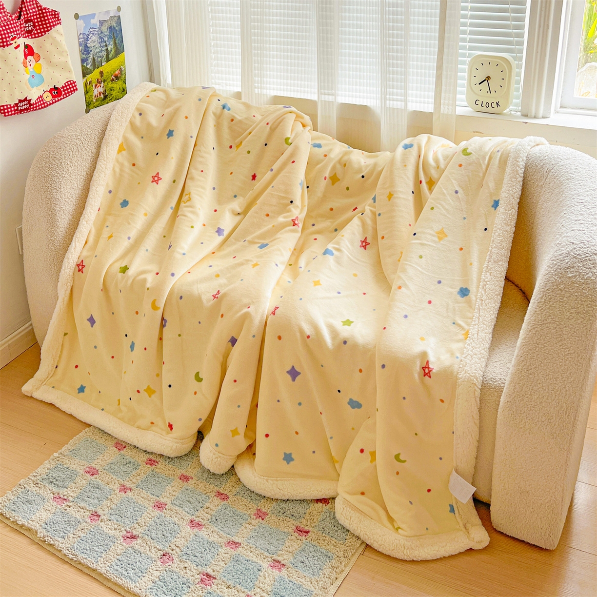 91家纺网 家纺一手货源 找家纺 名兮 2025新款秋冬高克重牛奶绒羊羔绒多功能盖毯 毛毯-童话星空