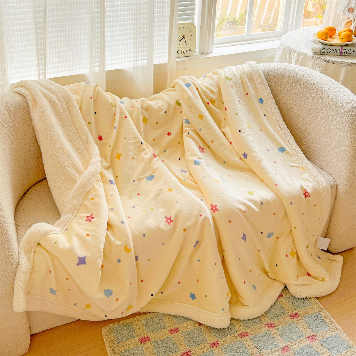 91家纺网 家纺一手货源 找家纺 名兮 2025新款秋冬高克重牛奶绒羊羔绒多功能盖毯 毛毯-童话星空