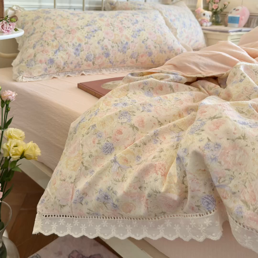 91家纺网 家纺一手货源 找家纺 初念 2025新款1云感双层纱四件套-梦华 梦华-虞美人的诗