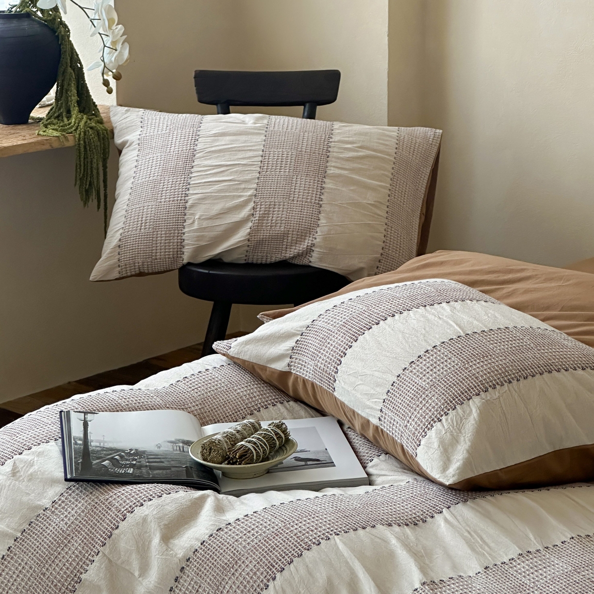 91家纺网 家纺一手货源 找家纺 （总）云上 2025新款法式全棉纯棉串绳华夫格四件套