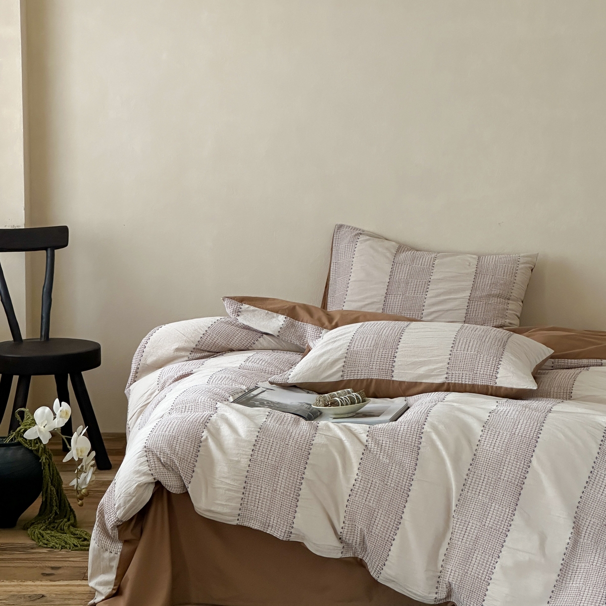 91家纺网 家纺一手货源 找家纺 （总）云上 2025新款法式全棉纯棉串绳华夫格四件套