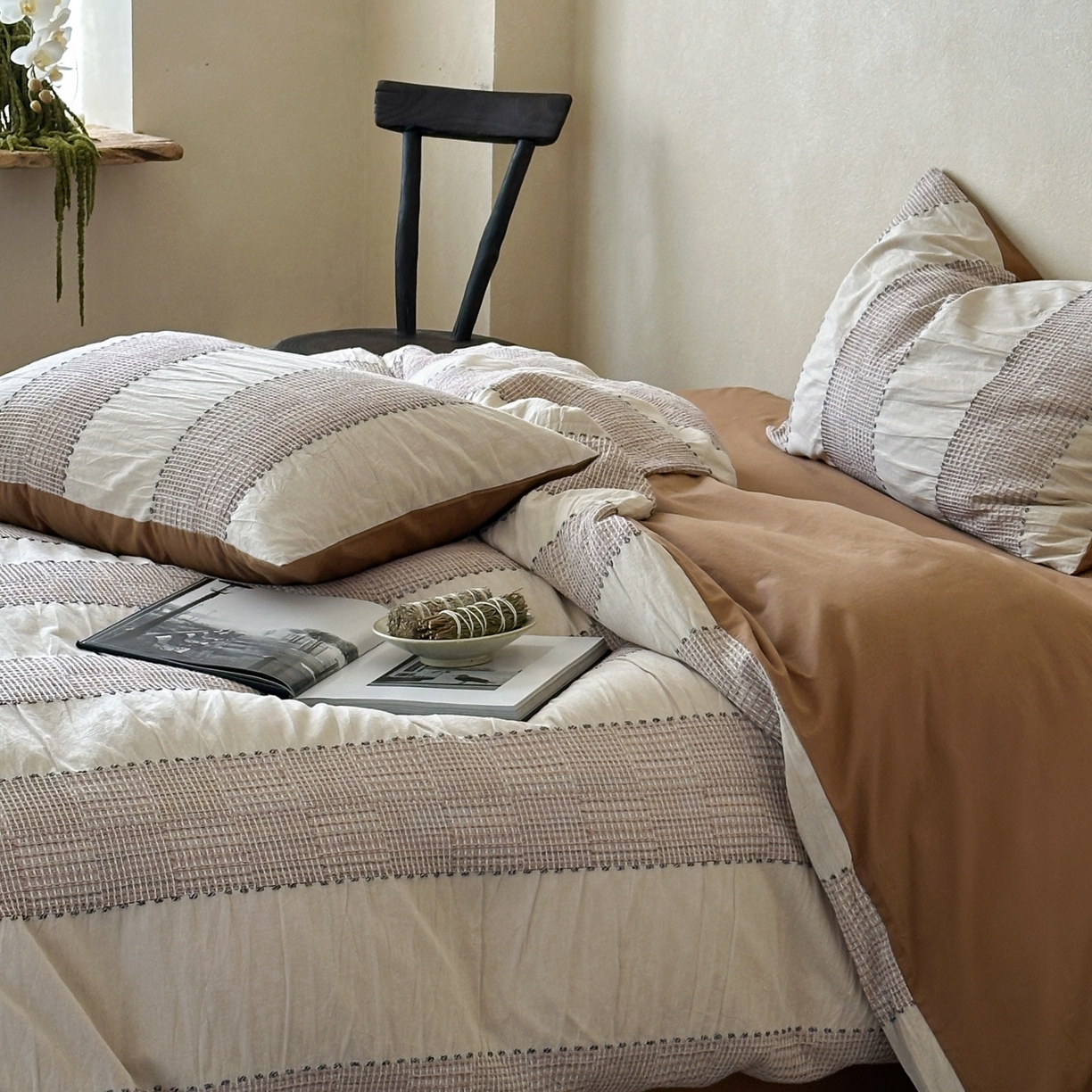 91家纺网 家纺一手货源 找家纺 （总）云上 2025新款法式全棉纯棉串绳华夫格四件套