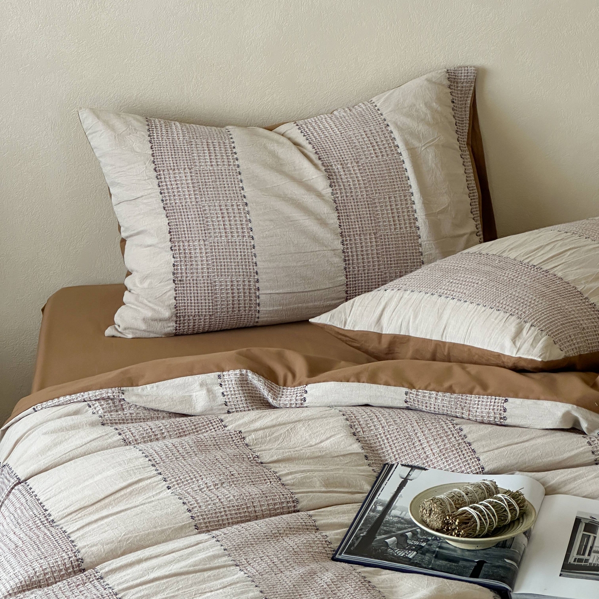 91家纺网 家纺一手货源 找家纺 （总）云上 2025新款法式全棉纯棉串绳华夫格四件套