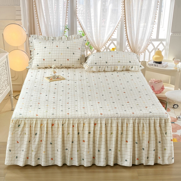 91家纺网 家纺一手货源 找家纺 （总）益利多 2025新款全棉碎花纯棉卡通夹棉床裙单床裙三件套