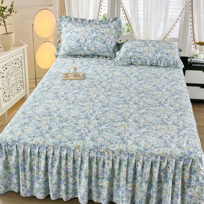 （总）益利多 2025新款全棉碎花纯棉卡通夹棉床裙单床裙三件套