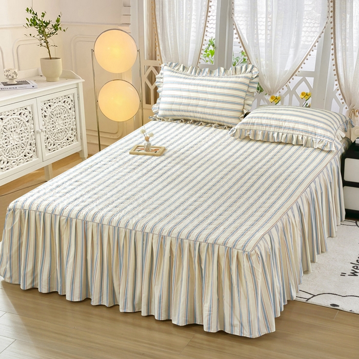 91家纺网 家纺一手货源 找家纺 益利多 2025新款全棉碎花纯棉卡通夹棉床裙单床裙三件套 简逸