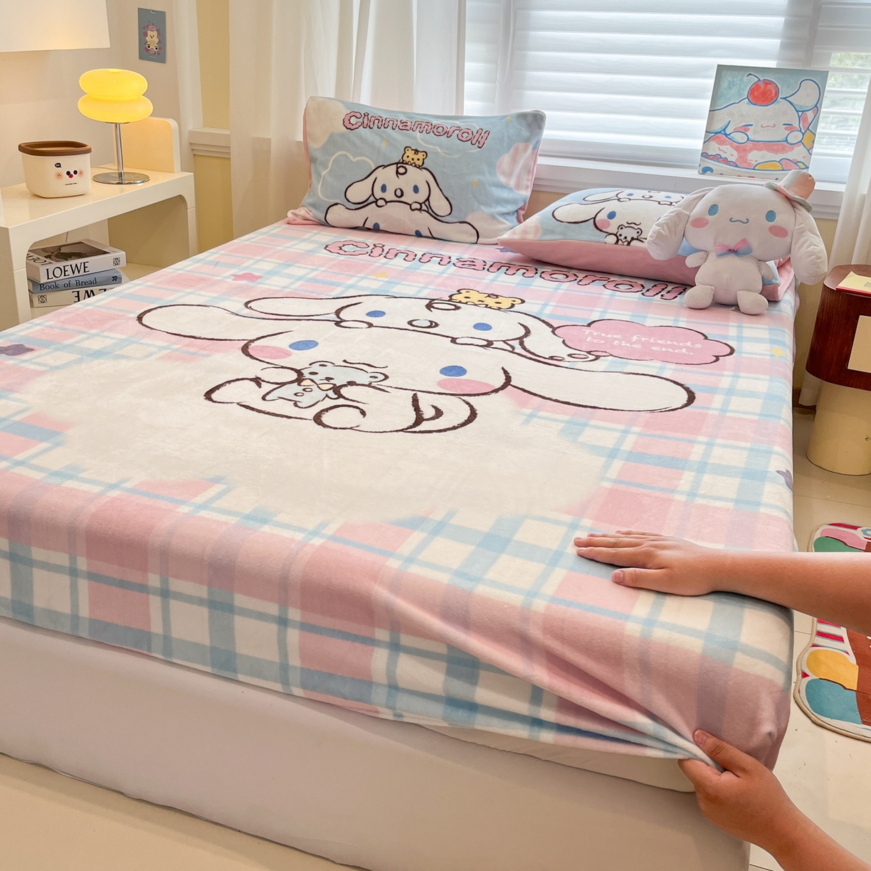 金爱家 2025新款大版三丽鸥高克重牛奶绒保暖床笠 绒大版单品-彩格玉桂狗