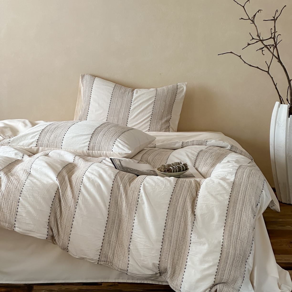 91家纺网 家纺一手货源 找家纺 （总）云上 2025新款法式全棉纯棉串绳华夫格四件套