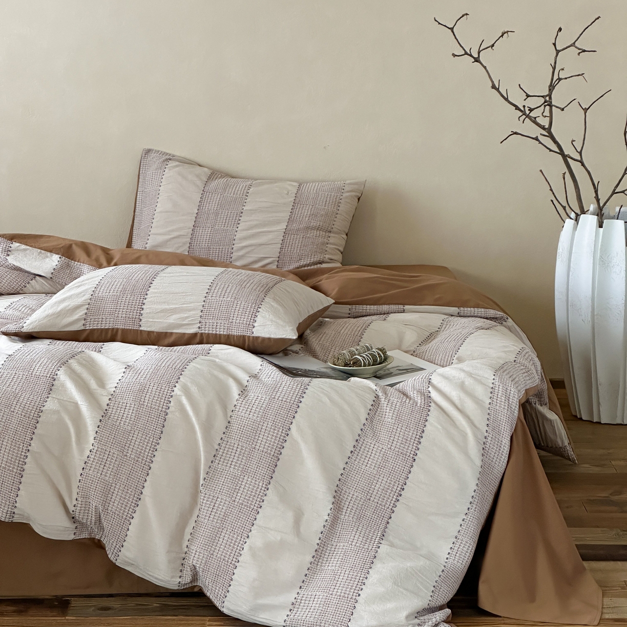 云上 2025新款法式全棉纯棉串绳华夫格四件套 串绳-卡其